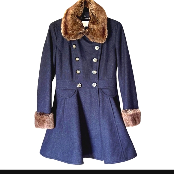 Laundry by Shelli Segal Wool Blend Fit & Flare Faux Fur Trim Coat - Picture 1 of 16